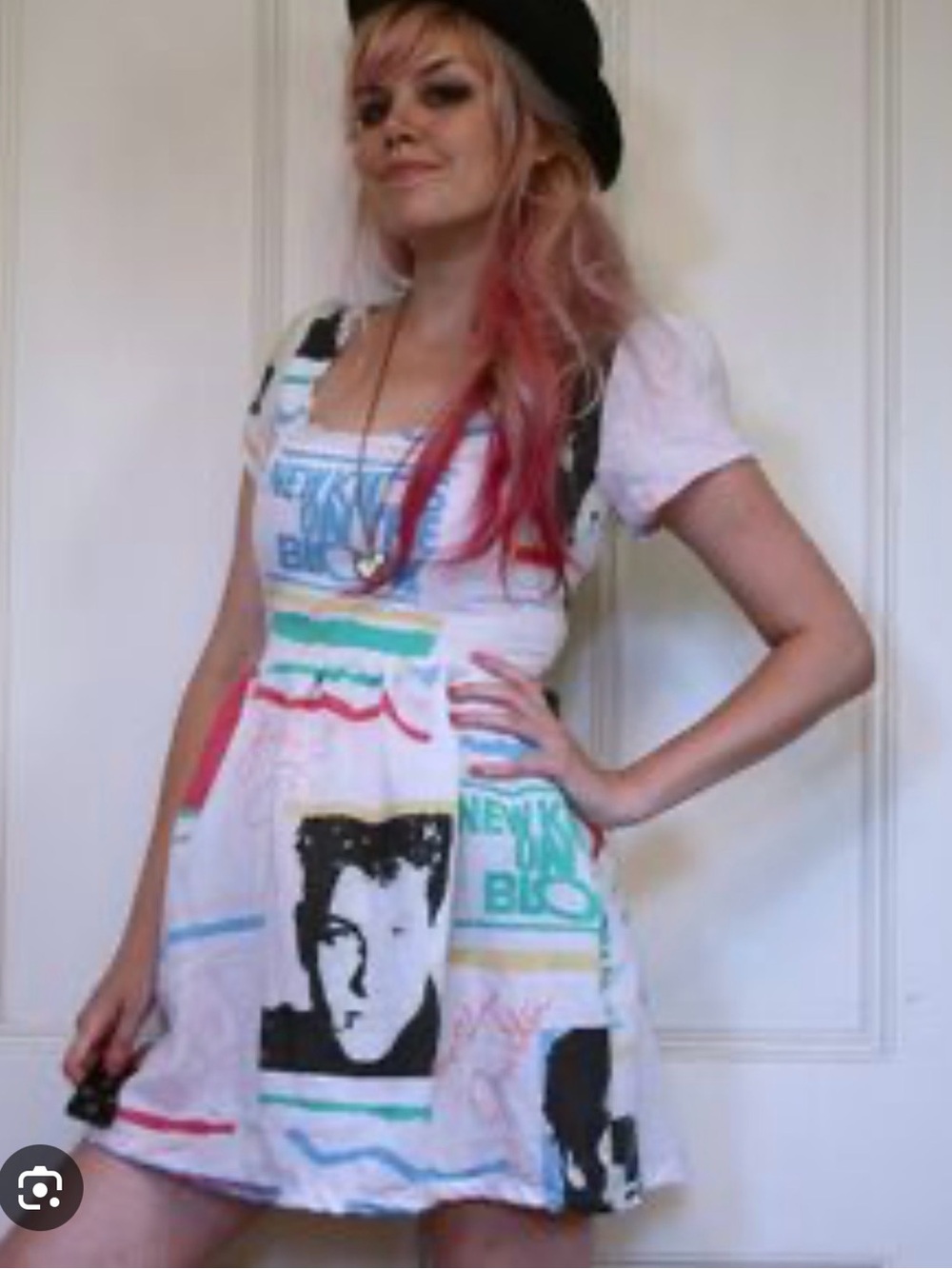 Graphic Print Mini Dress in White with Multicolor Accents